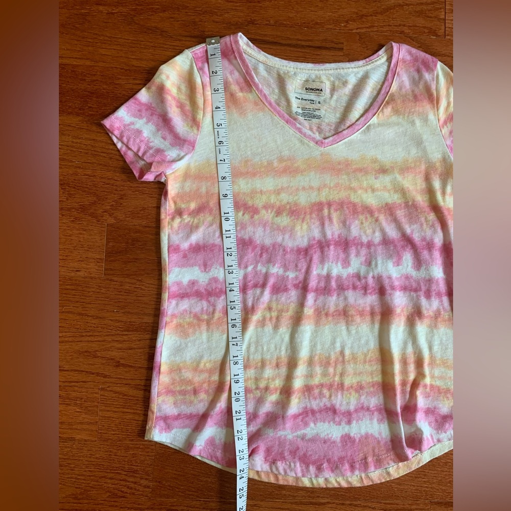 Sonoma, every day, T-shirt, tie, dye, pink and yellow, size small - Picture 5 of 6